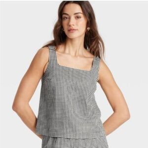 A New Day Target Black Gingham Linen Blend Tank Top XS NEW